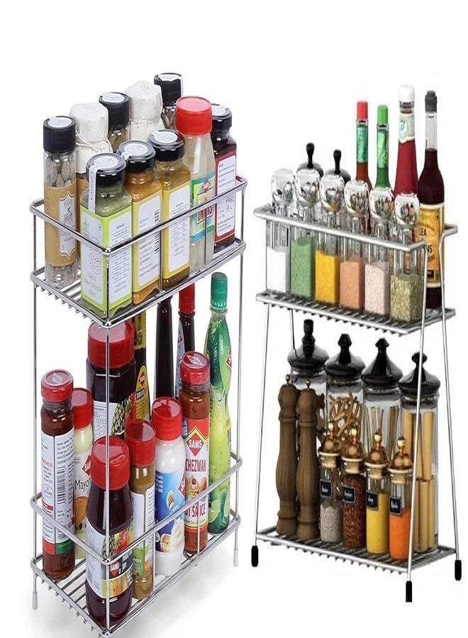12FOR COLLECTION مجموعة 12FOR، قطعتان من رف توابل المطبخ المصنوع من الفولاذ المقاوم للصدأ، كبير الحجم وثقيل الوزن، مكون من طبقتين | رف تخزين مطبخ معياري | منظم متعدد الأغراض للتخزين/رف تخزين (رف توابل، سطح طاولة، رف متعدد الطبقات) - Image 1